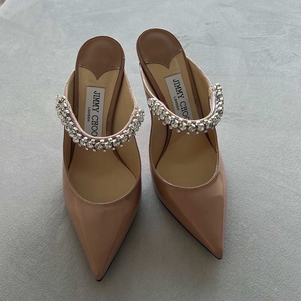 New Jimmy Choo Bing Patent Crystal-Strap High-Heel Pumps 35.5